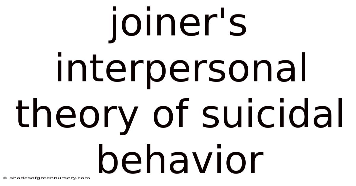 Joiner's Interpersonal Theory Of Suicidal Behavior