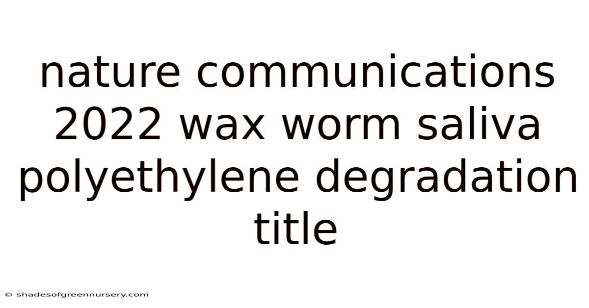 Nature Communications 2022 Wax Worm Saliva Polyethylene Degradation Title