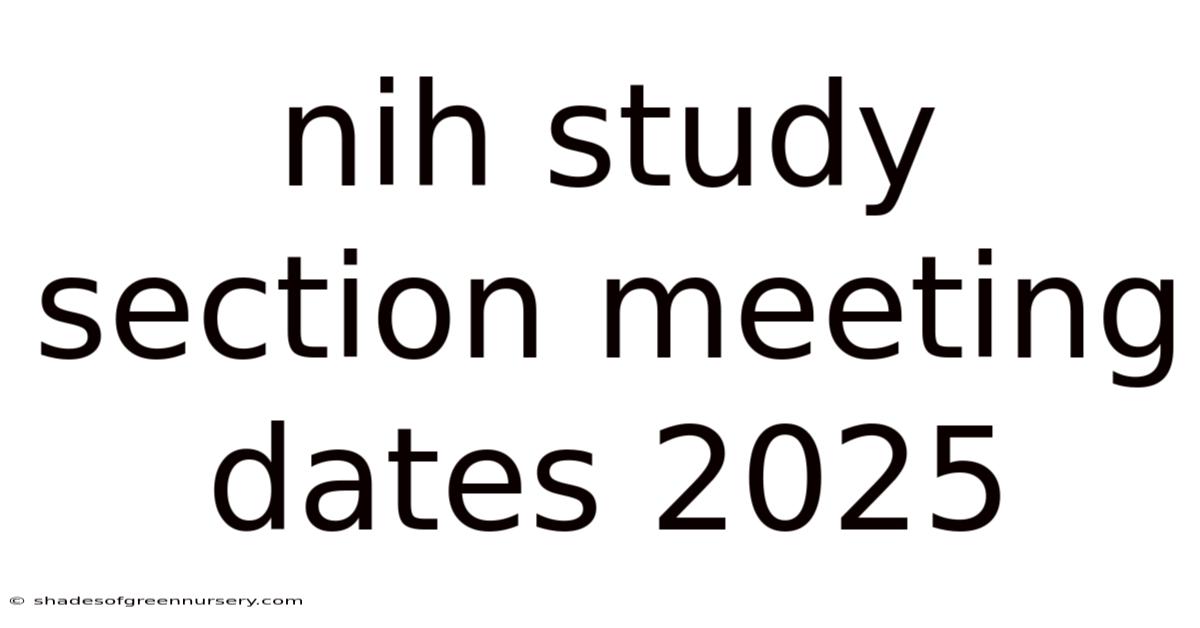 Nih Study Section Meeting Dates 2025