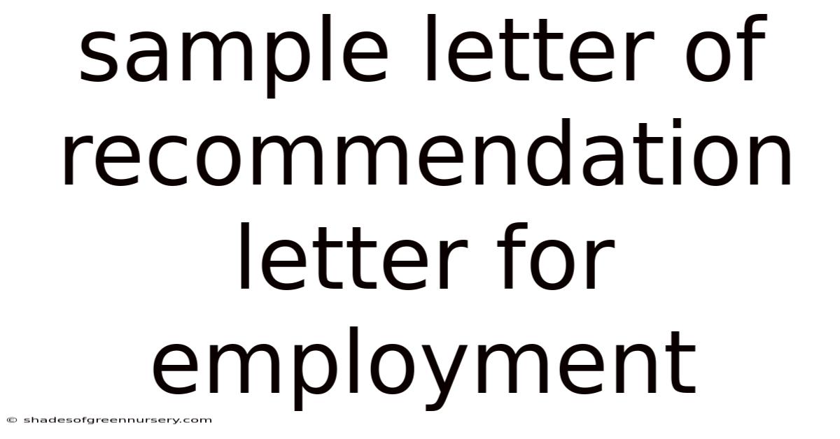 Sample Letter Of Recommendation Letter For Employment