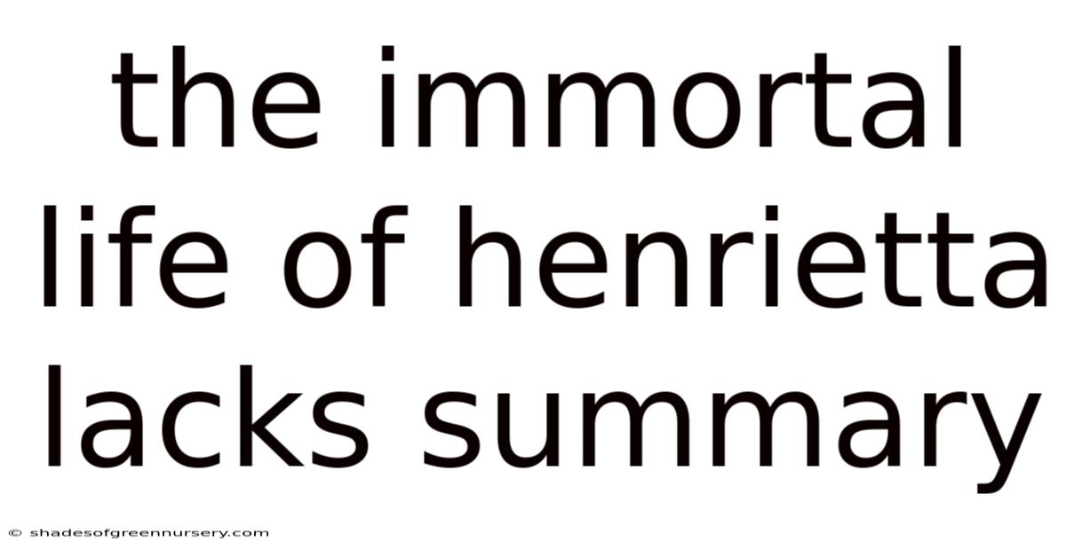 The Immortal Life Of Henrietta Lacks Summary