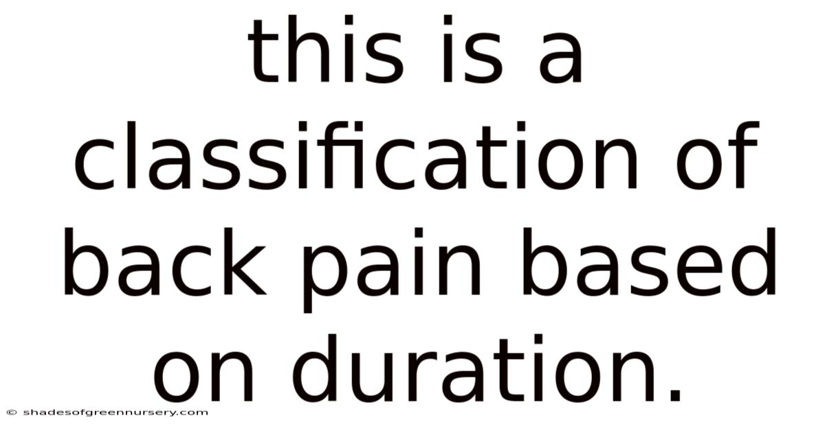 This Is A Classification Of Back Pain Based On Duration.